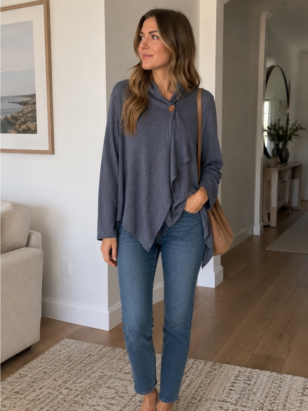 Heather Blue/Gray Button Cardigan